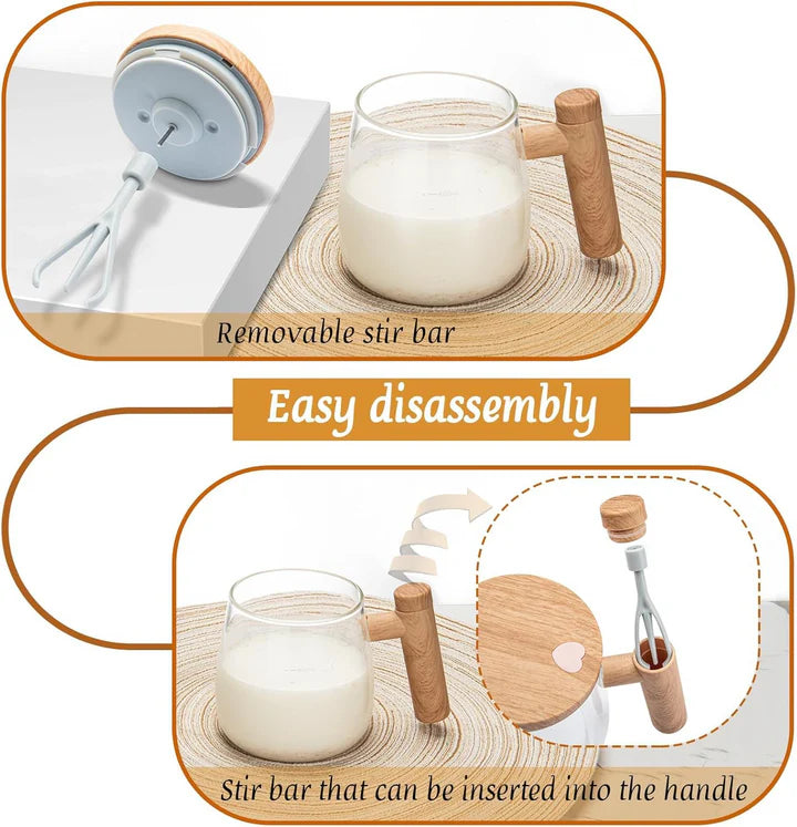 Self Stirring Coffee Mug, Glass Electric Self Mixing Cup with Lid &amp; Handle