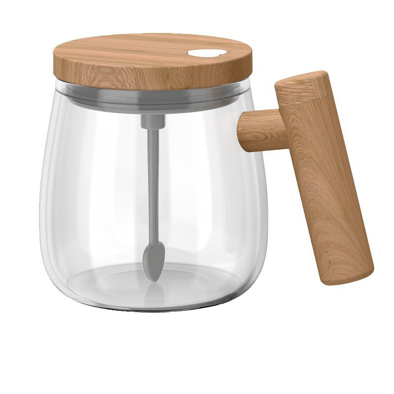 Self Stirring Coffee Mug, Glass Electric Self Mixing Cup with Lid &amp; Handle