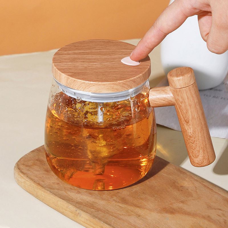 Self Stirring Coffee Mug, Glass Electric Self Mixing Cup with Lid &amp; Handle