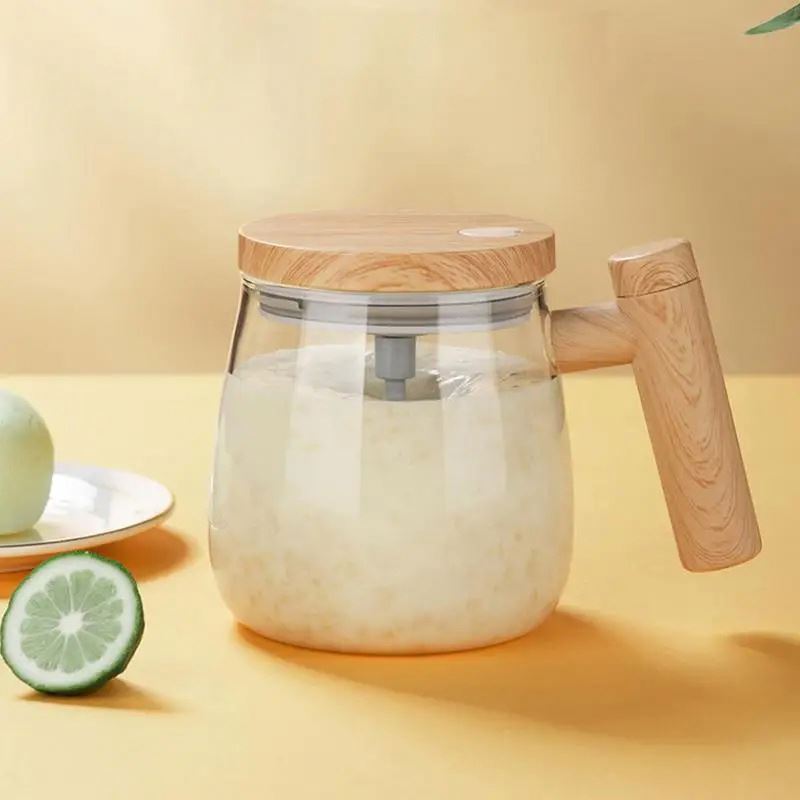 Self Stirring Coffee Mug, Glass Electric Self Mixing Cup with Lid &amp; Handle